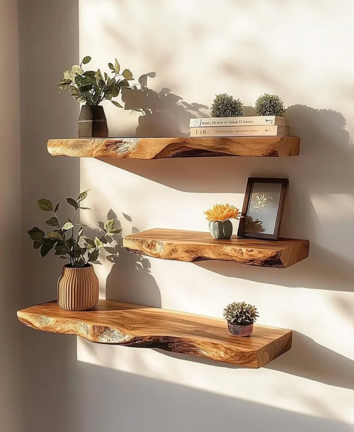 Live Edge Corner Floating Shelves – Solid Wood, Rustic