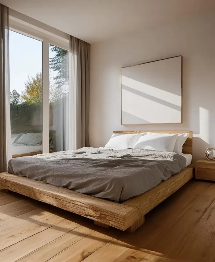 Low Profile Bed Frame – Rustic Solid Wood, King/Queen