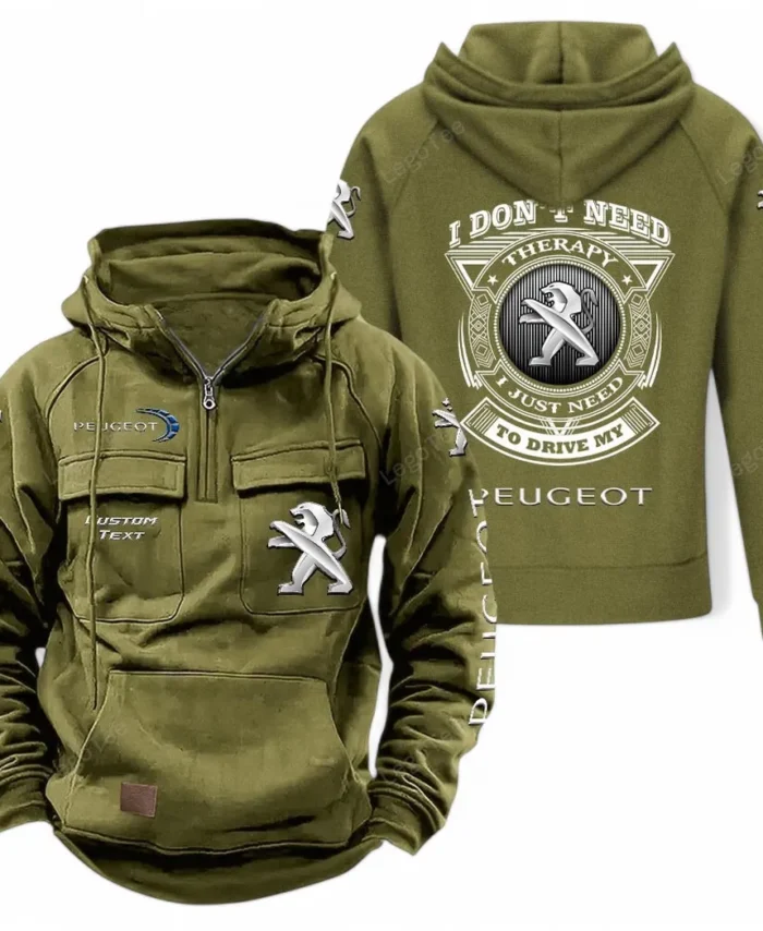 City Car Tactical Quarter Zip Hoodie, Exclusive Logo Hoodie For Car Enthusiasts CAR106 - Army Green