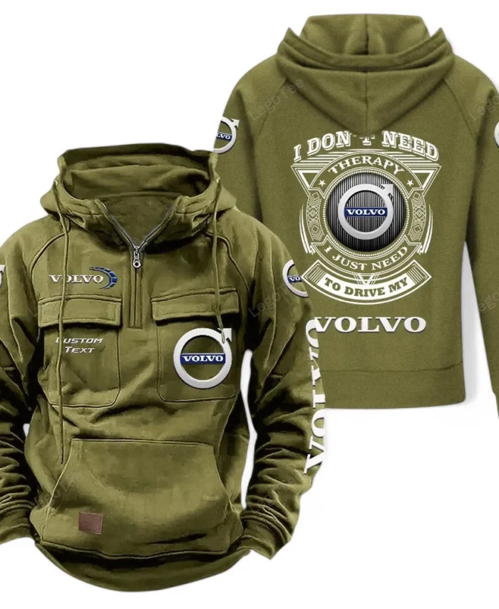 Global Automobile Company Tactical Quarter Zip Hoodie, Exclusive Logo Hoodie For Car Enthusiasts CAR106 - Army Green