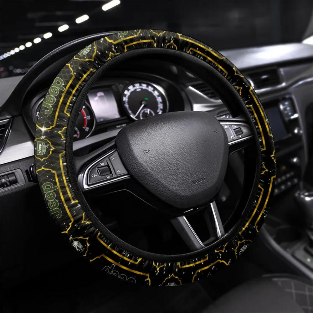 Outdoor Adventure Steering Wheel Cover 3D Print, Modern Motorsport Grip Cover CAR550 - Yellow