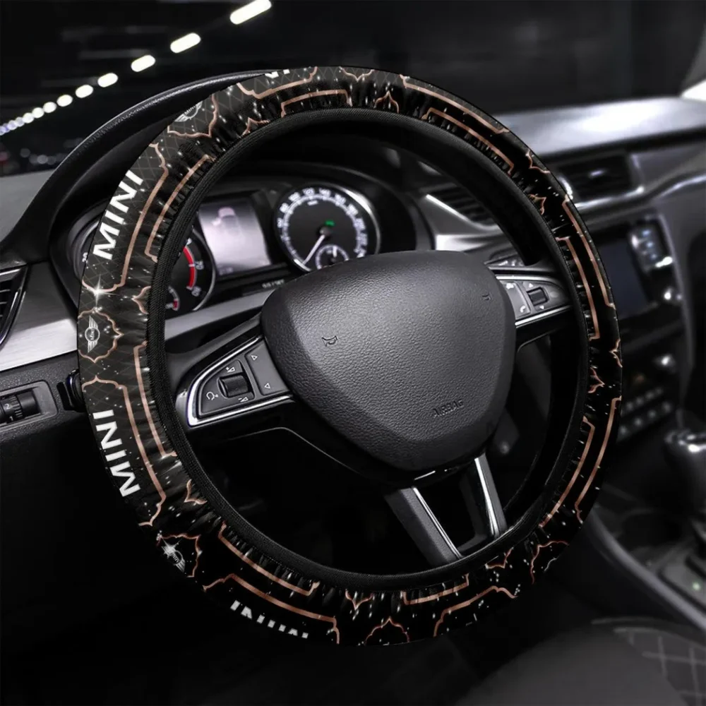 Chic Commuter Steering Wheel Cover 3D Print, Road-Ready Driver Wheel Cover CAR550 - Brown
