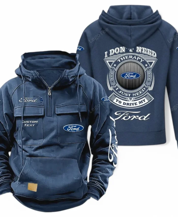 Modern Automobile Tactical Quarter Zip Hoodie, Exclusive Logo Hoodie For Car Enthusiasts CAR106 - Dark Blue