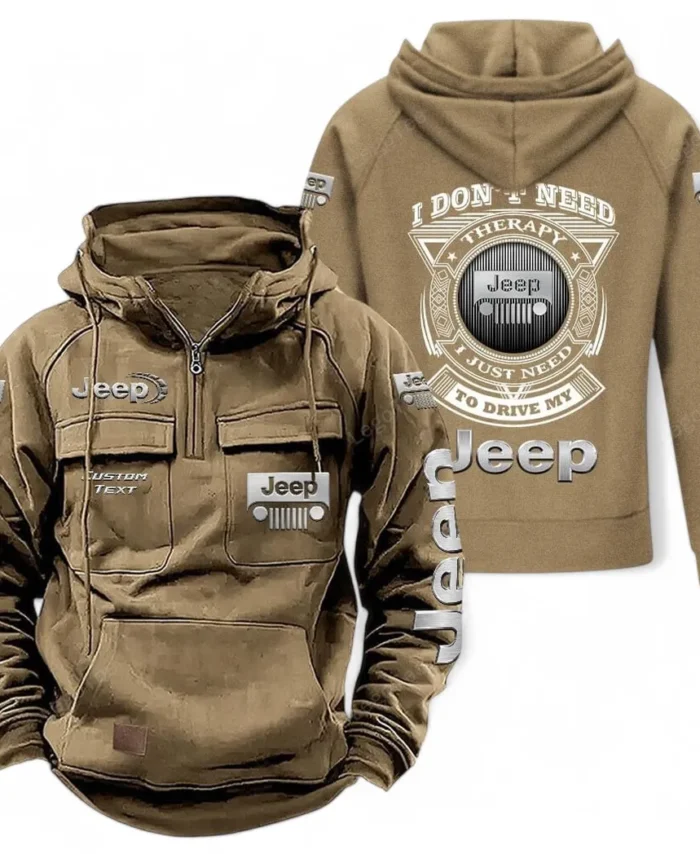 Outdoor Adventure Vehicle Tactical Quarter Zip Hoodie, Exclusive Logo Hoodie For Car Enthusiasts CAR106 - Khaki