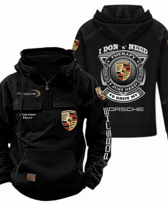 Racing-Inspired Vehicle Tactical Quarter Zip Hoodie, Exclusive Logo Hoodie For Car Enthusiasts CAR106 - Black