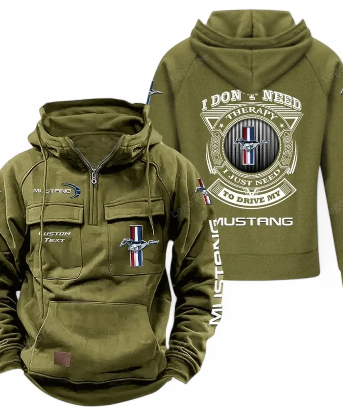 Retro Coupe Tactical Quarter Zip Hoodie, Exclusive Logo Hoodie For Car Enthusiasts CAR106 - Army Green