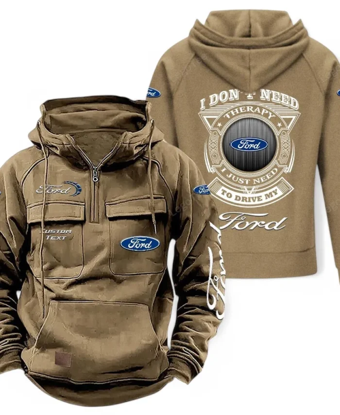 Road Trip Car Tactical Quarter Zip Hoodie, Exclusive Logo Hoodie For Car Enthusiasts CAR106 - Khaki