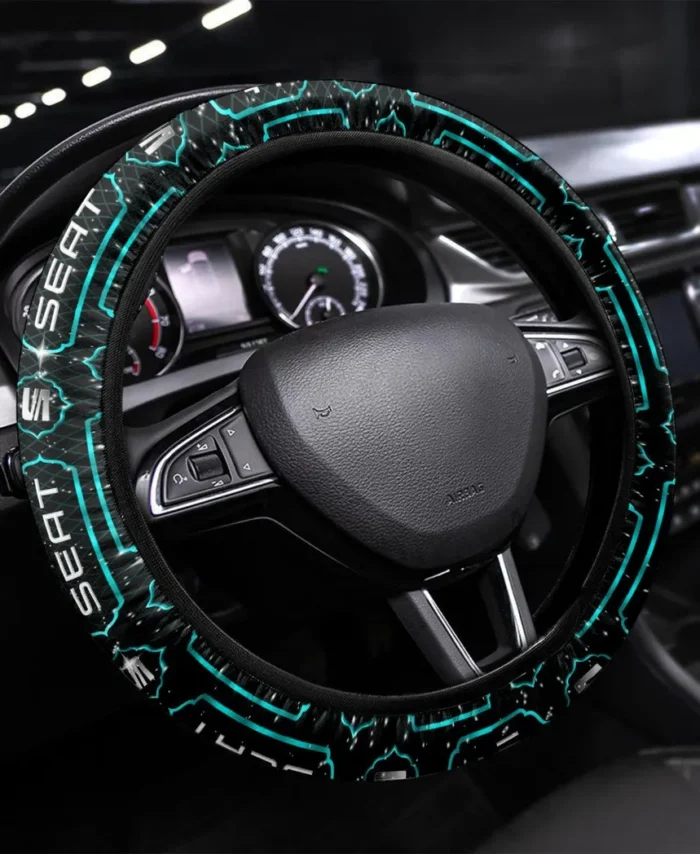 Small SUV Steering Wheel Cover 3D Print, Custom Road Grip Cover CAR550 - Cyan