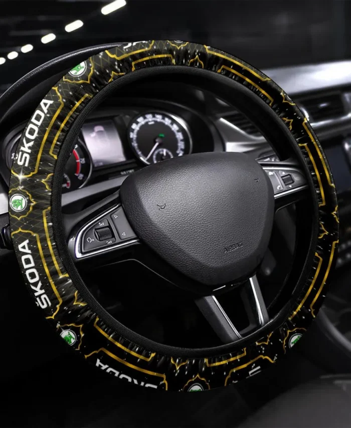Czech Automobile Steering Wheel Cover 3D Print, Luxury Driver Comfort Wheel Cover CAR550 - Yellow