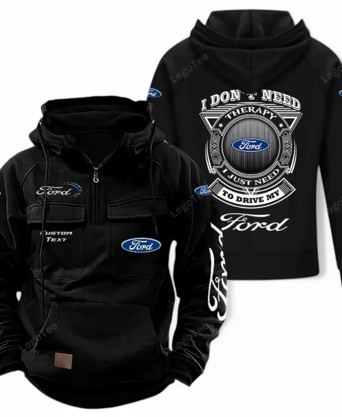 Utility Vehicle Tactical Quarter Zip Hoodie, Exclusive Logo Hoodie For Car Enthusiasts CAR106 - Black