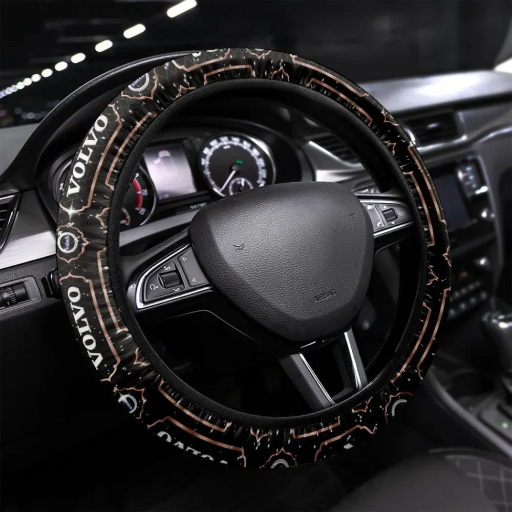 Luxury Car Maker Steering Wheel Cover 3D Print, Custom Road Grip Cover CAR550 - Brown